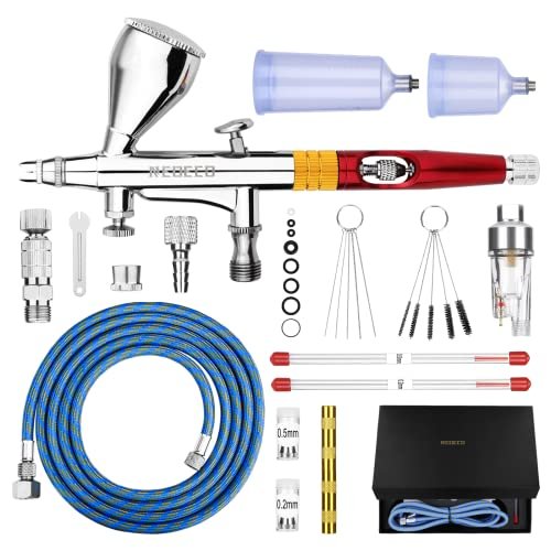 Dual-Action Gravity Airbrush Kit: 0.2/0.3/0.5mm Needles, Multiple Cup Sizes for Makeup and Art 